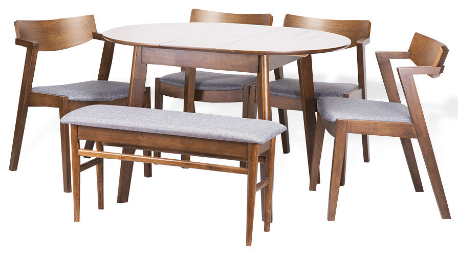 Extendable Round Dining Room Table, Modern Solid Wood, Medium Brown