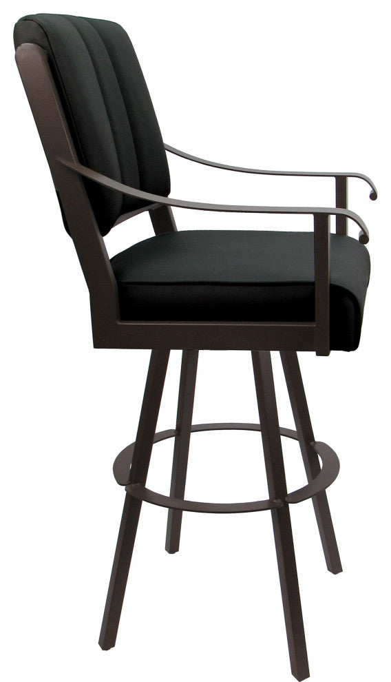 Leather Swivel Metal Bar Stool - Memphis on Warren Base, Black Leather on Brown, 26"