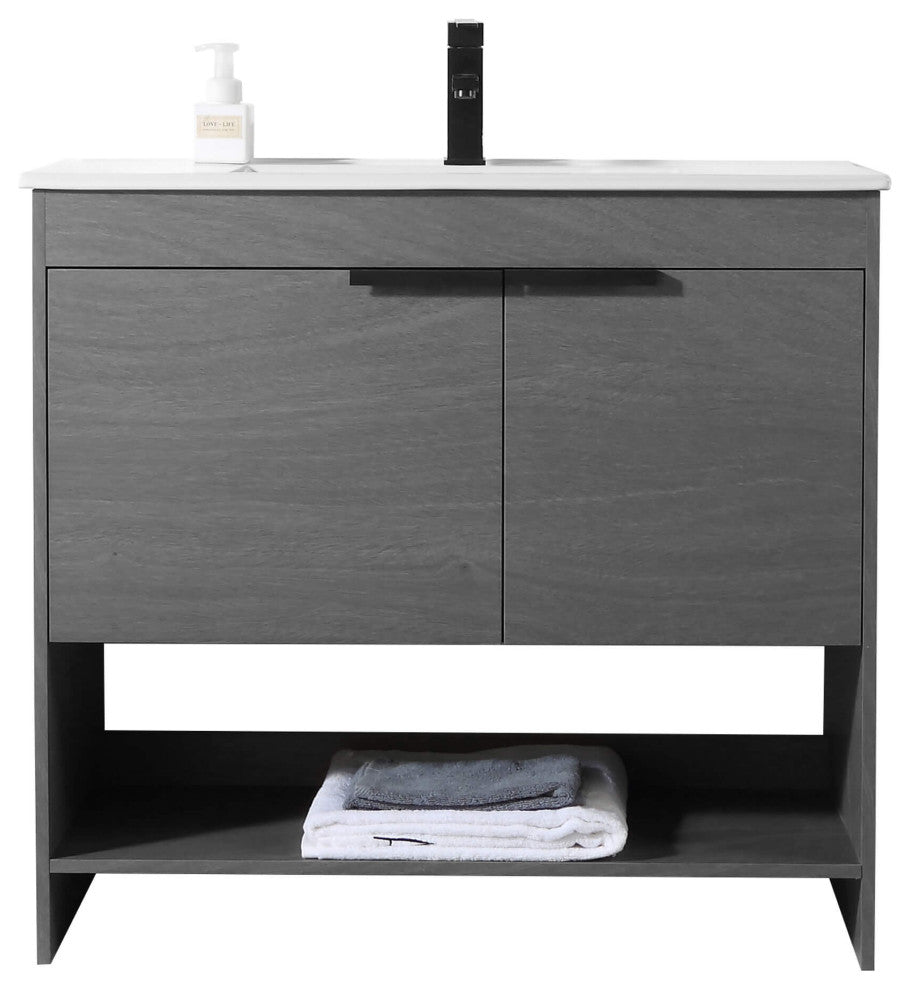 Phoenix Bath Vanity With Ceramic Sink - Full Assembly Required, Classic Grey, 36 Inch