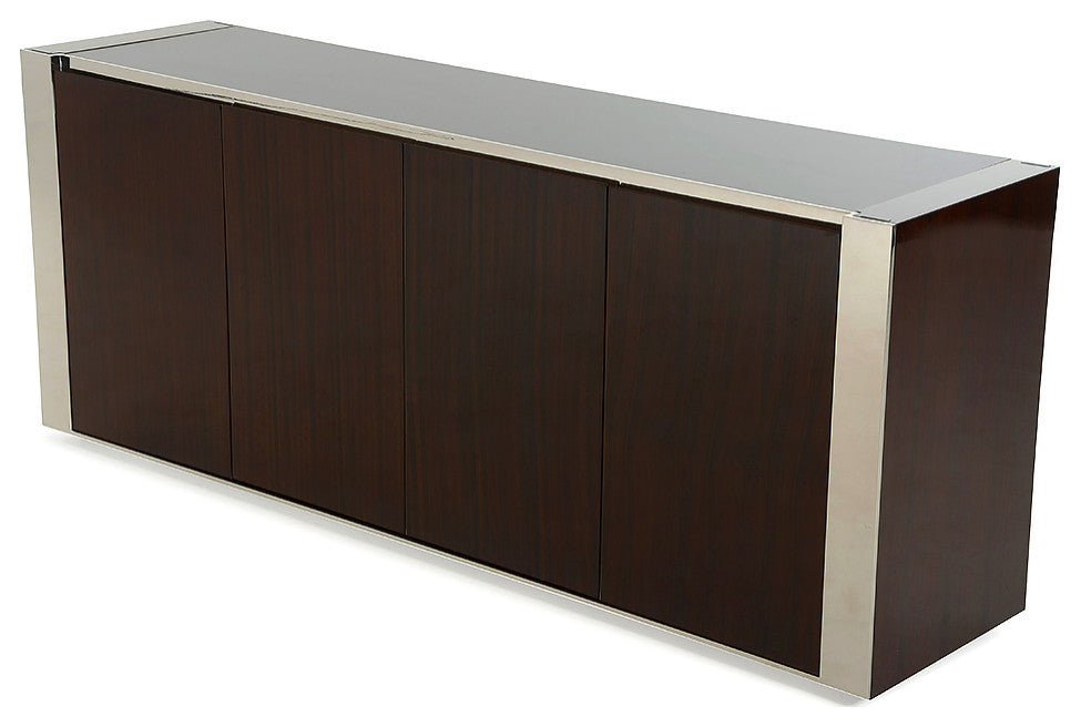 HomeRoots 32" Golden Veneer Glass and Steel Buffet