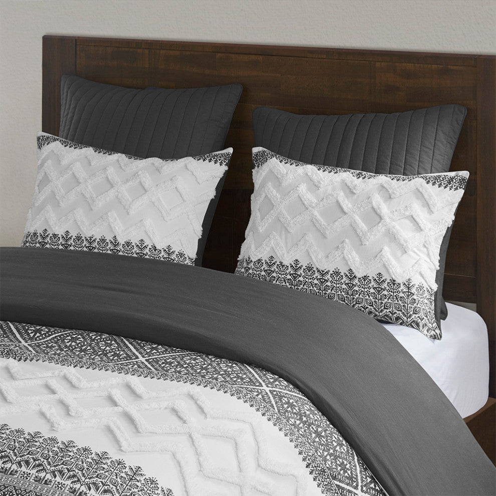 INK+IVY Mila Cotton Farmhouse 3-Piece, Gray, King/Cal King, Comforter Set