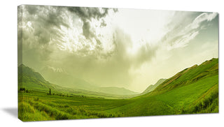 Meadow under Clouds Panorama, Landscape Canvas Art Print, 32"x16"