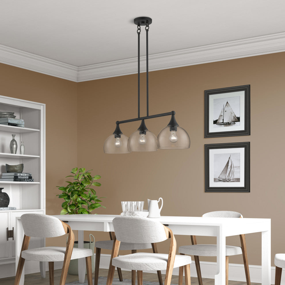 3 Light Black Linear Chandelier