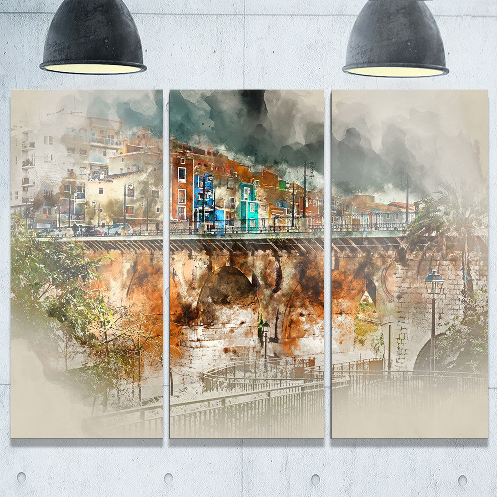 "Villajoyosa Town Digital Painting" Metal Wall Art, 3 Panels, 36"x28"