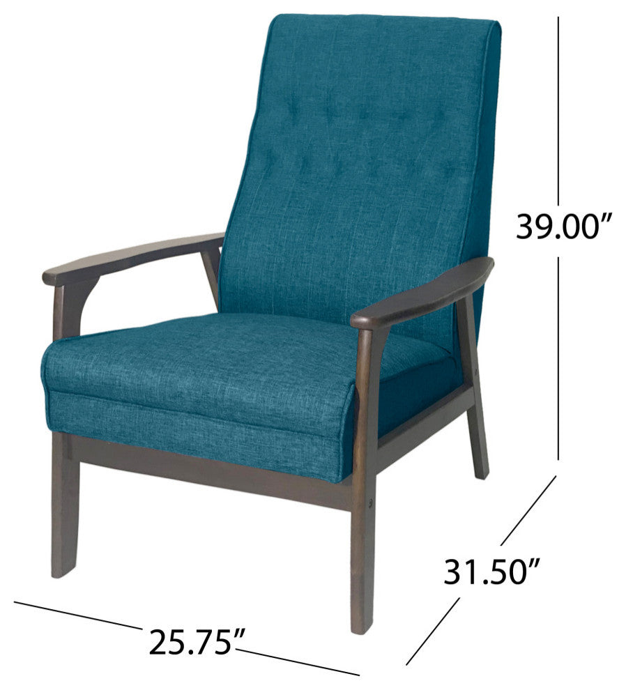 Katharine Mid Century Modern Upholstered Accent Chair, Blue and Walnut