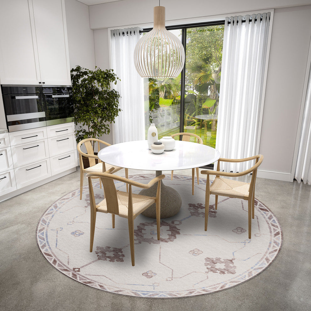 Indoor/Outdoor Sedona SN16 Parchment Machine Washable 10' x 10' Round Rug