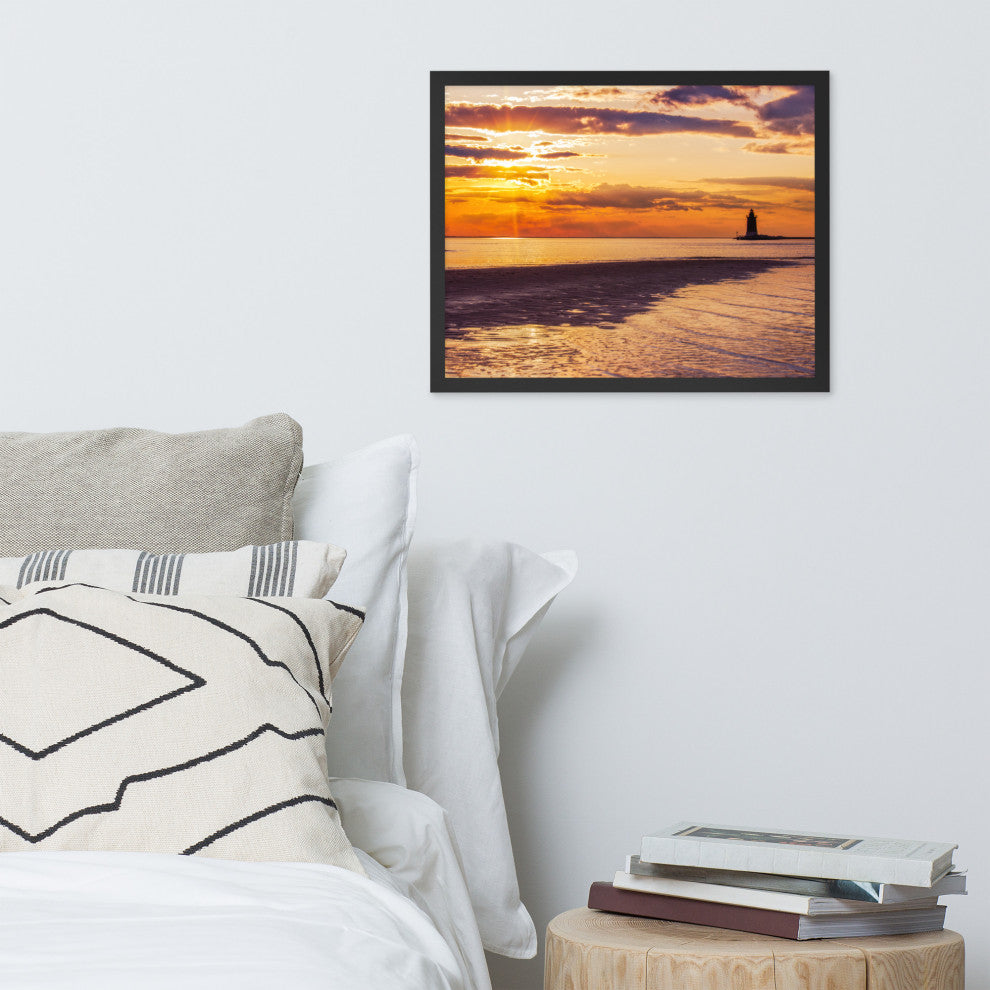 Cape Henlopen at Sunset Coastal Landscape Framed Photo Paper Wall Art Prints, Black, 16" X 20"