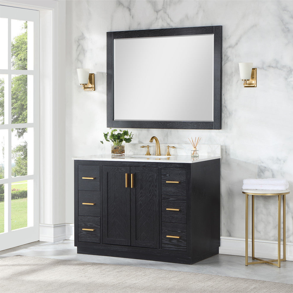 Altair Gazsi Black Oak Bathroom Vanity Set, 48", With Mirror