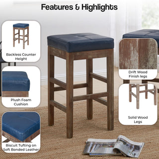 Valencia Backless Leather Counter Stool, Vintage Blue, Bonded Leather