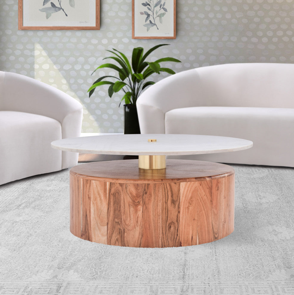 Stonewood Coffee Table, Marble Top, Acacia Wood Base