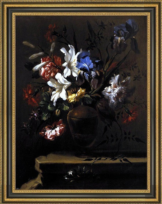 Bartolome Perez Vase of Flowers Framed Premium Canvas Print, 18"x24"