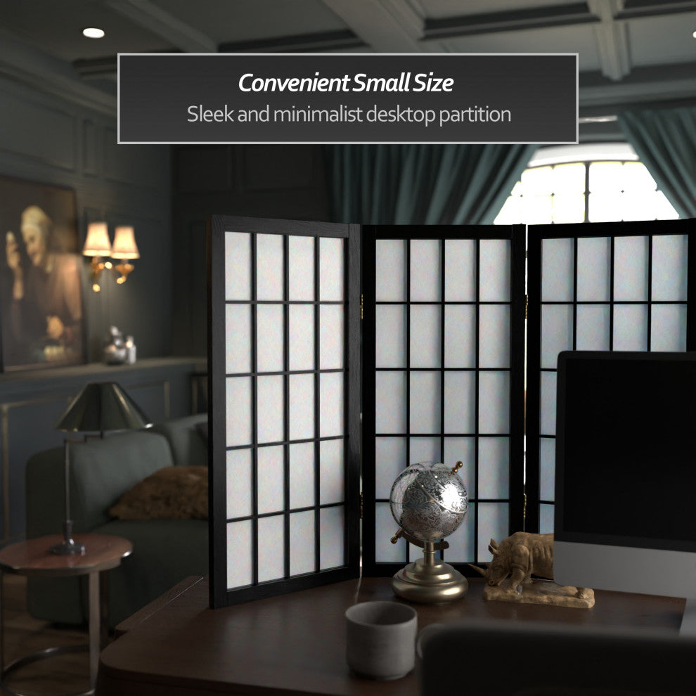 2'' Tall Desktop Window Pane Shoji Screen, Black, 5 Panels