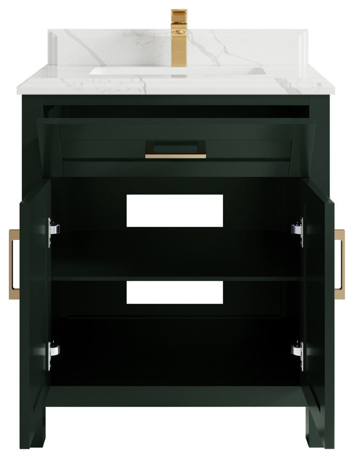 Cambridge 30 Single Sink Bath Vanity in Dark Forest Green 1.5" Calacatta Laza