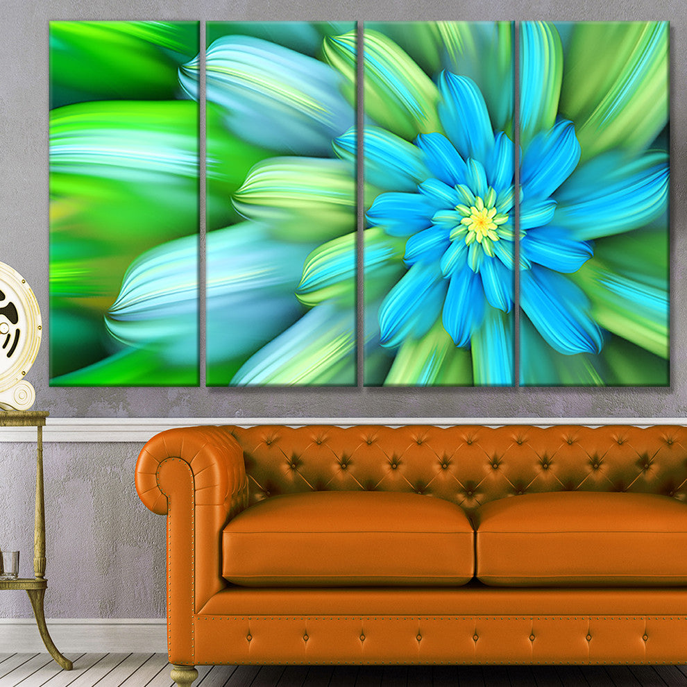 Massive Green Fractal Flower, Floral Canvas Art Print, 48"x28", 4 Panels