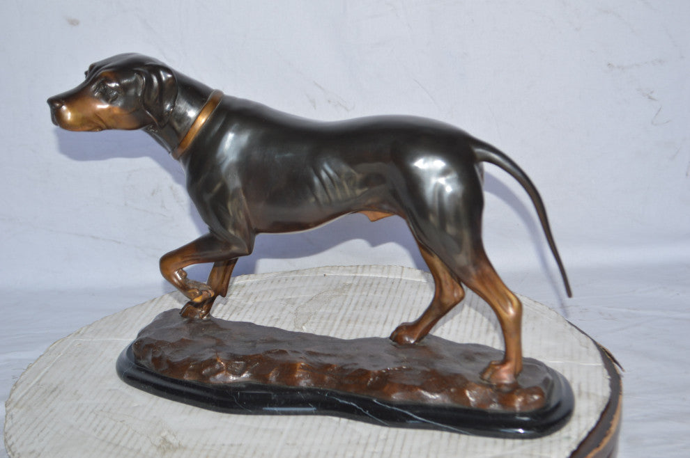 Black Labrador Bronze Statue Mounted on A Marble Size: 20"L x 8"W x 14"H.