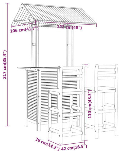 vidaXL Patio Bar Set Outdoor Table and Chairs 3 Piece Solid Acacia Wood Brown