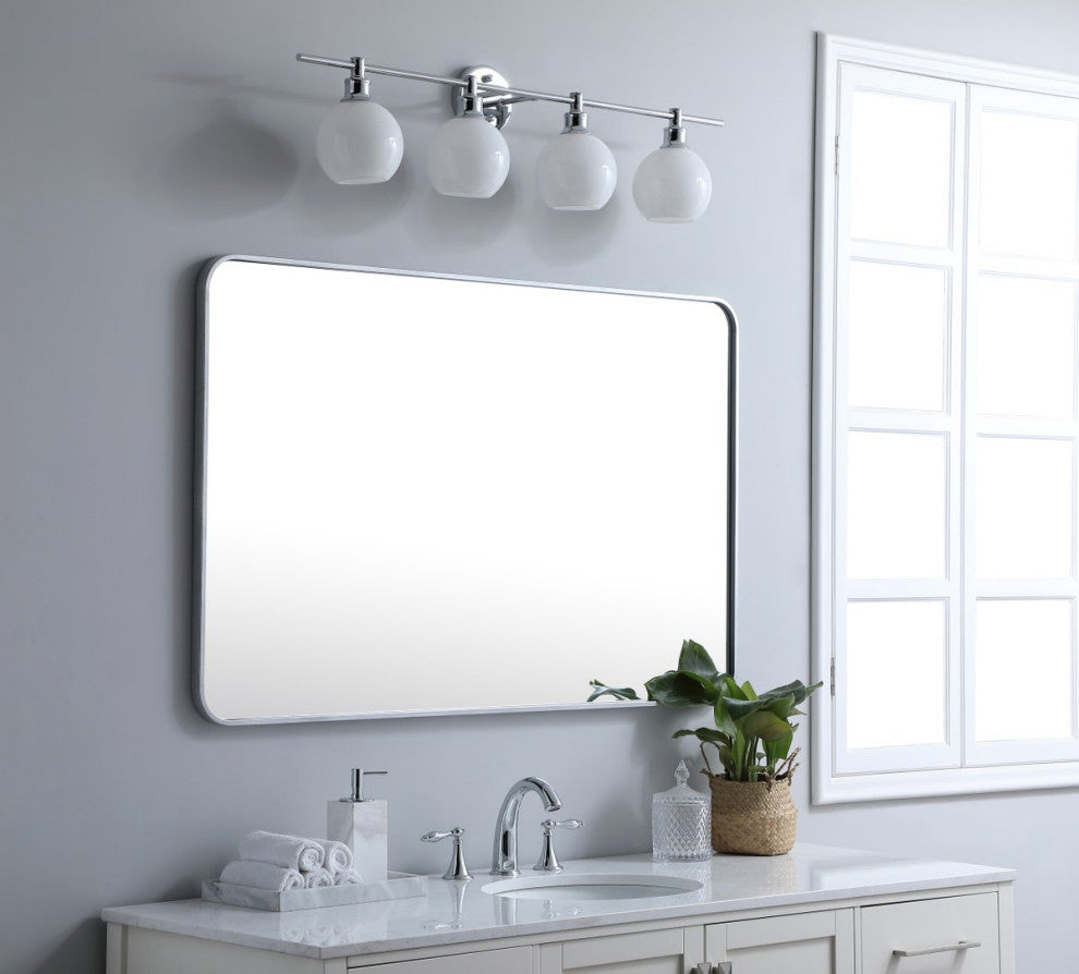 Ellis Soft Corner Metal Rectangular Mirror, Silver, 30"x48"