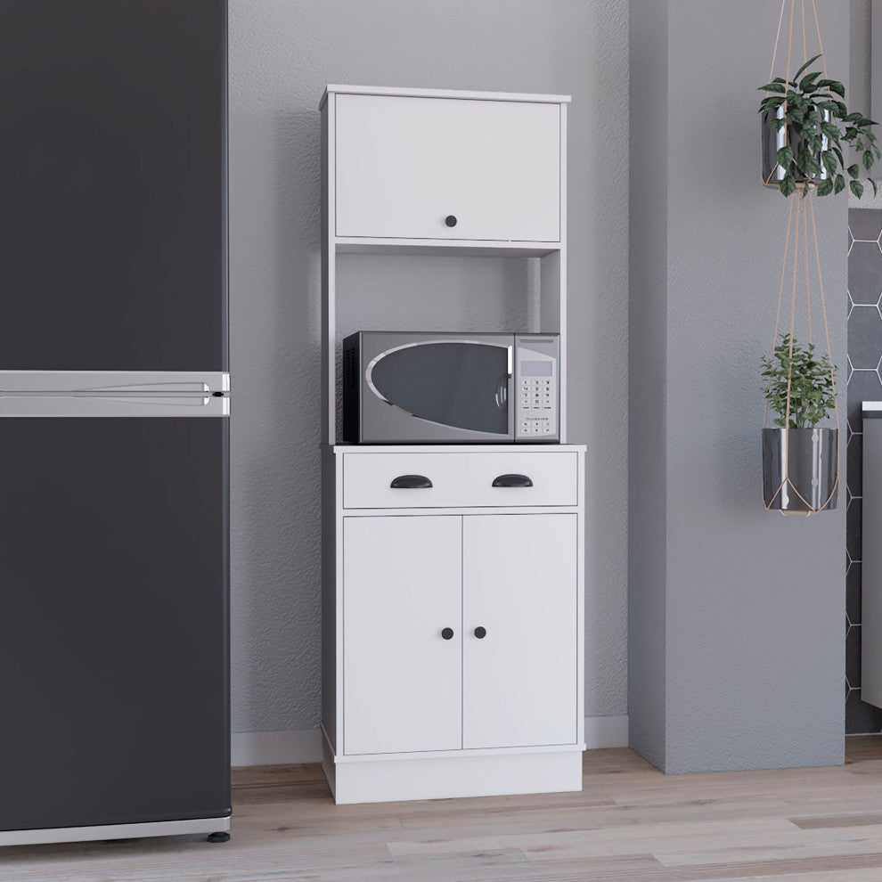 Tennant Kitchen Pantry with Drawer, 2 Cabinets, and Microwave Stand