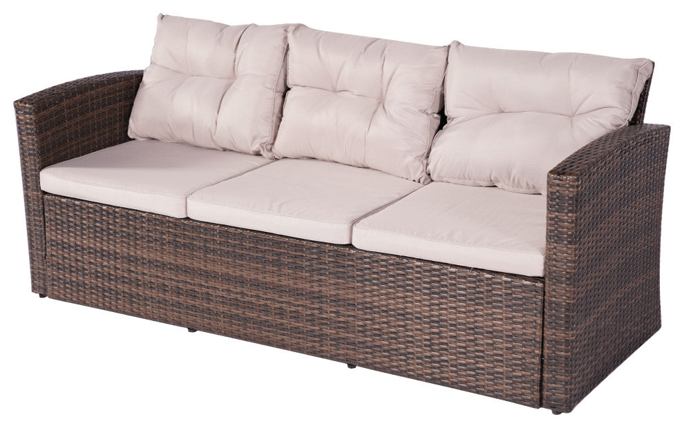 Patio 6-Piece Wicker Sofa Conversation Set With Cushions, Brown