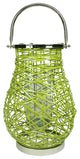 16.25" Modern Green Woven Iron Pillar Candle Lantern with Glass Hurricane