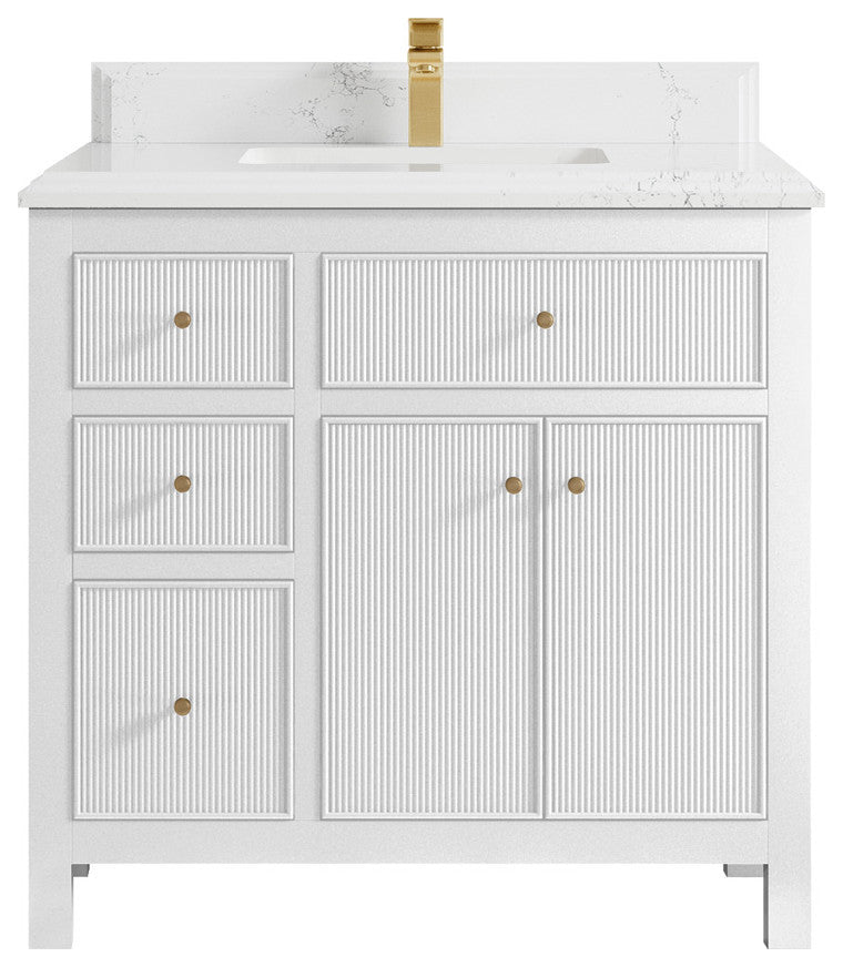 Sonoma 36 Center Sink Reeded Bath Vanity in White 1.5" Empira Quartz