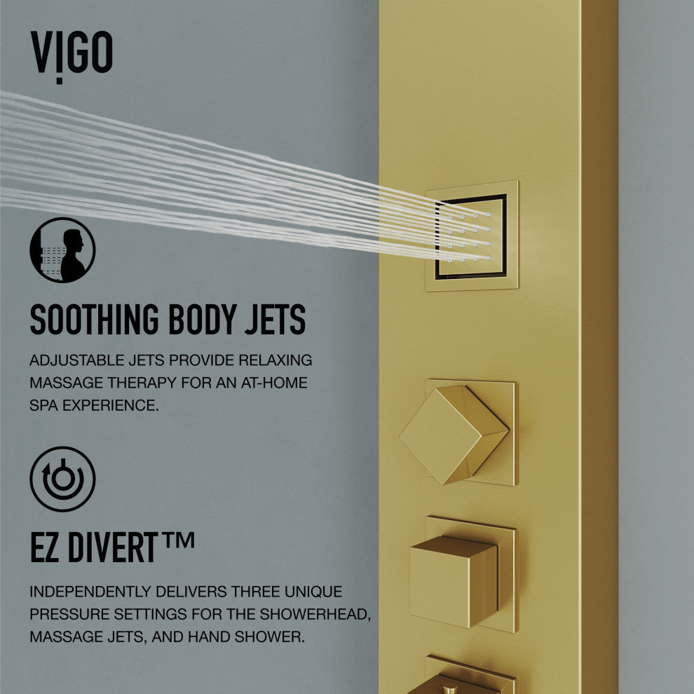 VIGO Rector 2-Jet Shower Panel with Shower Head, Matte Brushed Gold