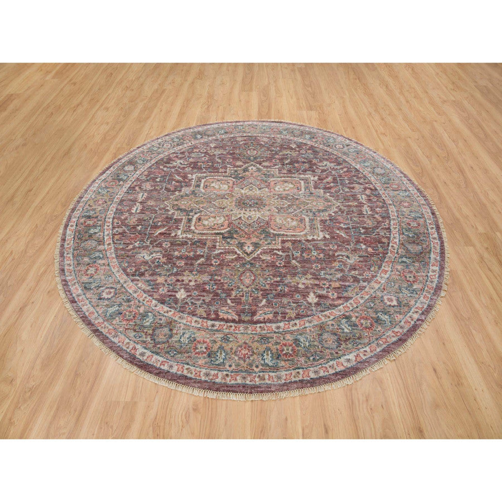 Light Burgundy Soft Wool Heriz Revival Hand Knotted Oriental Rug, 8'x8'