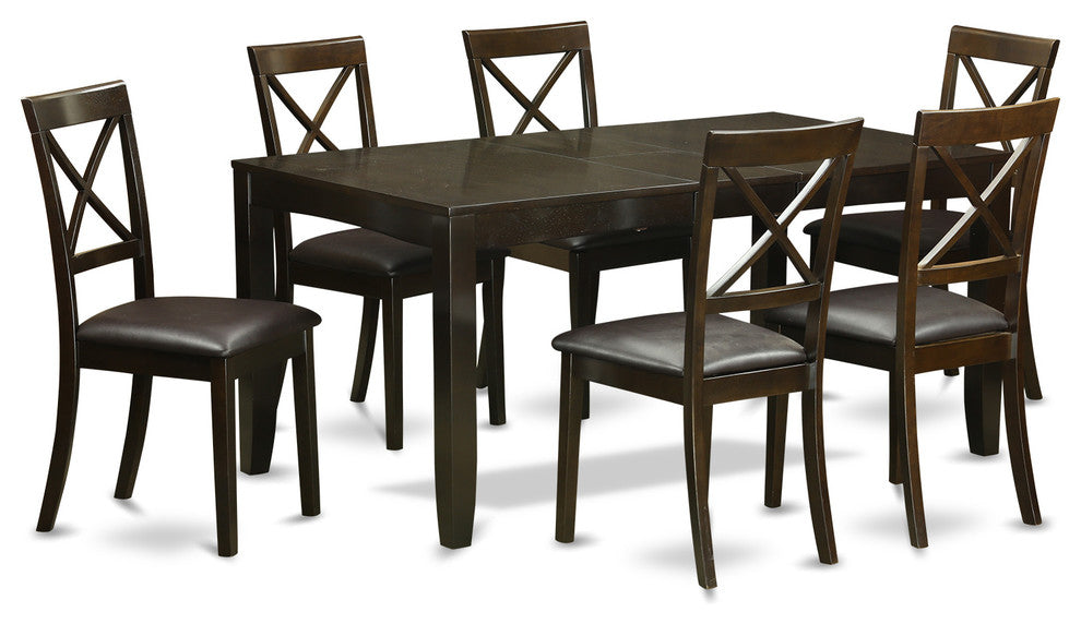 7-Piece Dining Room Set, Dining Table With Leaf and 6 Chairs