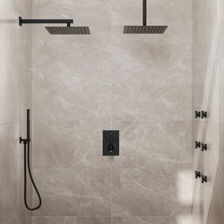 Thermostatic Shower System 12" Dual Shower Heads with Body Jet, Matte Black
