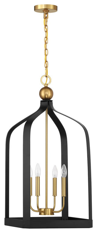 Sheffield 4-Light Pendant, Matte Black, Warm Brass Accents