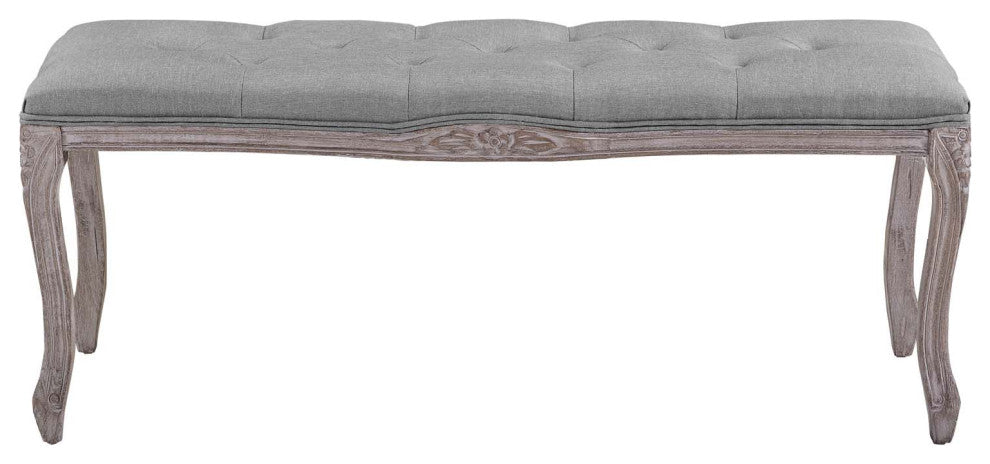 Light Gray Regal Vintage French Upholstered Fabric Bench