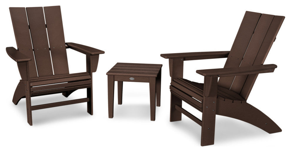 POLYWOOD Modern 3-Piece Curveback Adirondack Set, Mahogany