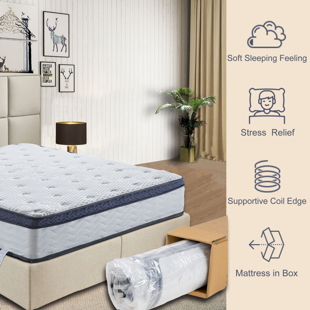 Comfortable 12" Plush Memory Foam Euro Top Hybrid Quilted-Top Mattress, Full