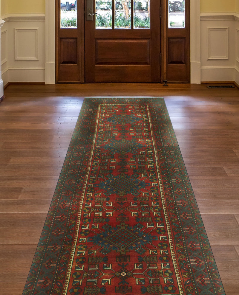 Fine Vintage Distressed Shary Rust/Navy Runner, 3'3x11'3