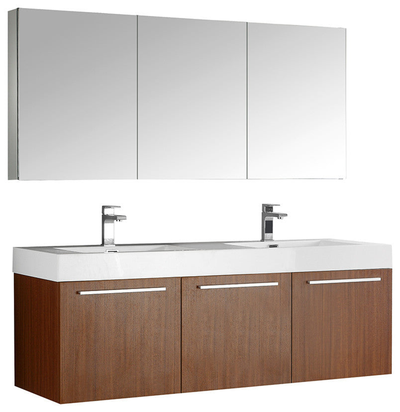 Vista 60" Teak Wall Hung Double Sink Modern Bathroom Vanity, FFT3071CH