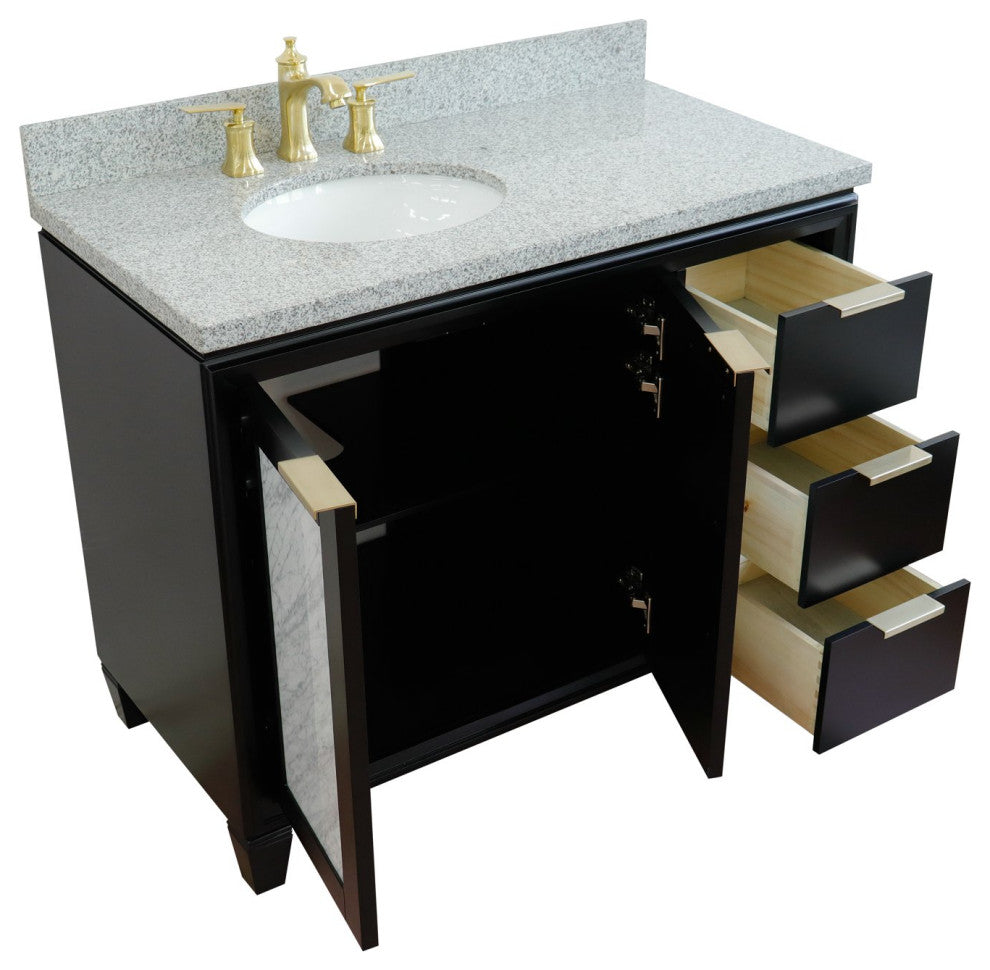 43" Single Vanity, Black Finish With Gray Granite