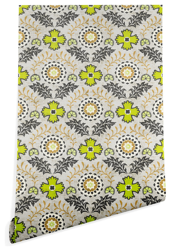Deny Designs Holli Zollinger Floral Brocade Wallpaper, Beige, 2'x8'