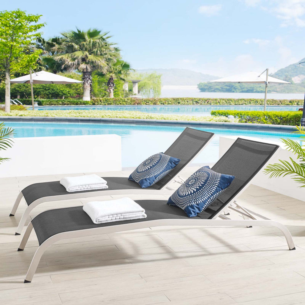 Lounge Chair Chaise, Set of 2, Aluminum, Metal, Black, Modern, Outdoor Patio
