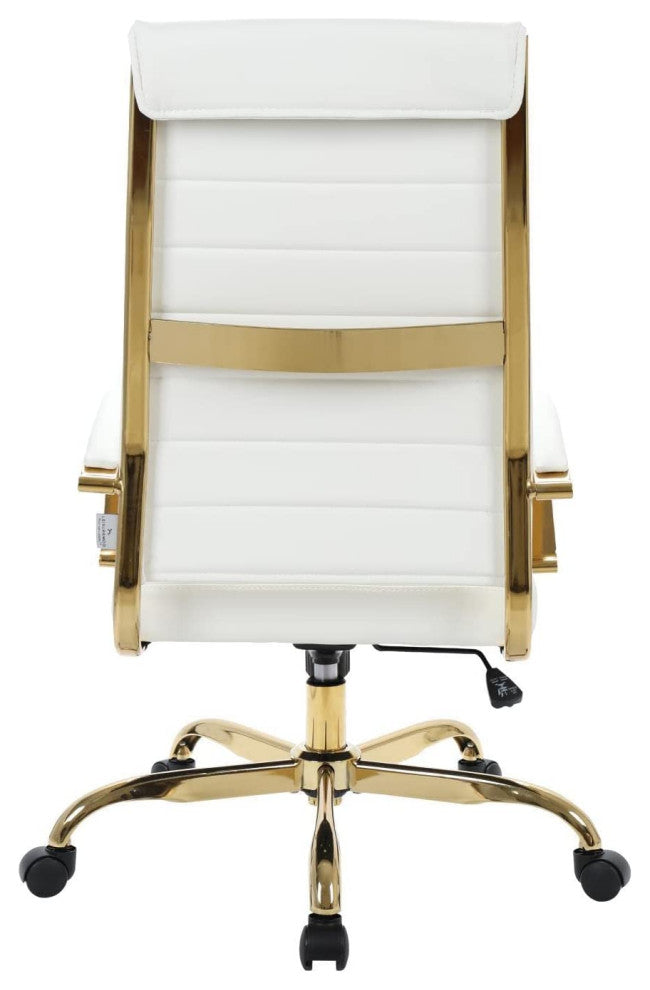LeisureMod Benmar High-Back Leather Office Chair With Gold Frame White