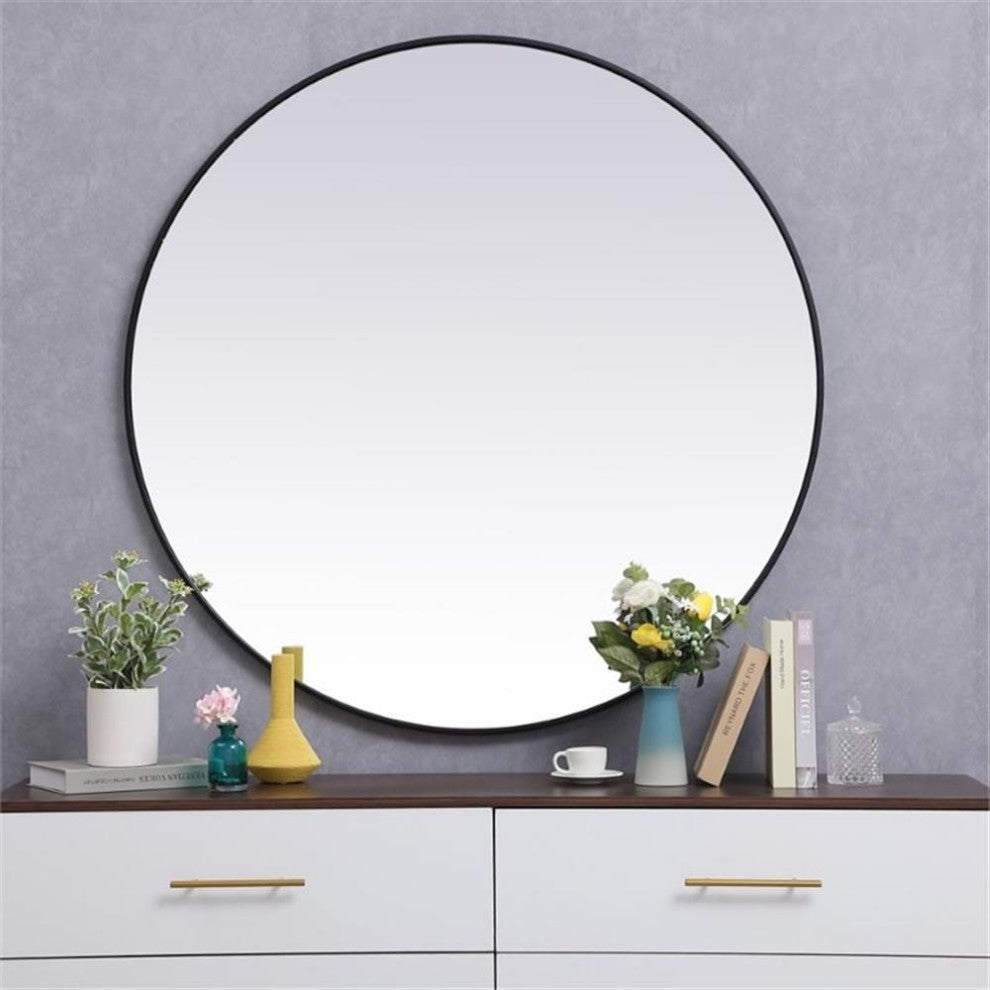 Elegant Decor Eternity 45" Round Mid Century Metal Frame Mirror in Black