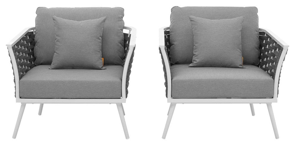 Stance Armchair Outdoor Patio Aluminum Set of 2, White Gray