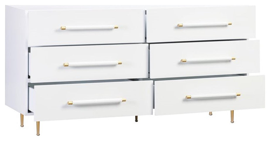 TOV Furniture Trident 32"H 6-Drawer Modern Wood/Iron Dresser in White/Gold