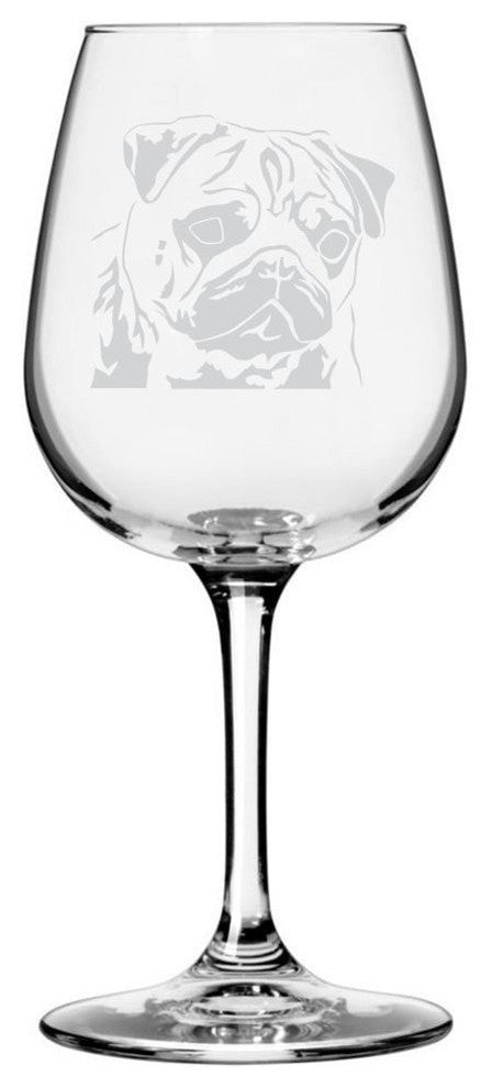 Pug Dog Themed Etched All Purpose 12.75oz. Libbey Wine Glass