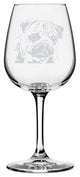 Pug Dog Themed Etched All Purpose 12.75oz. Libbey Wine Glass