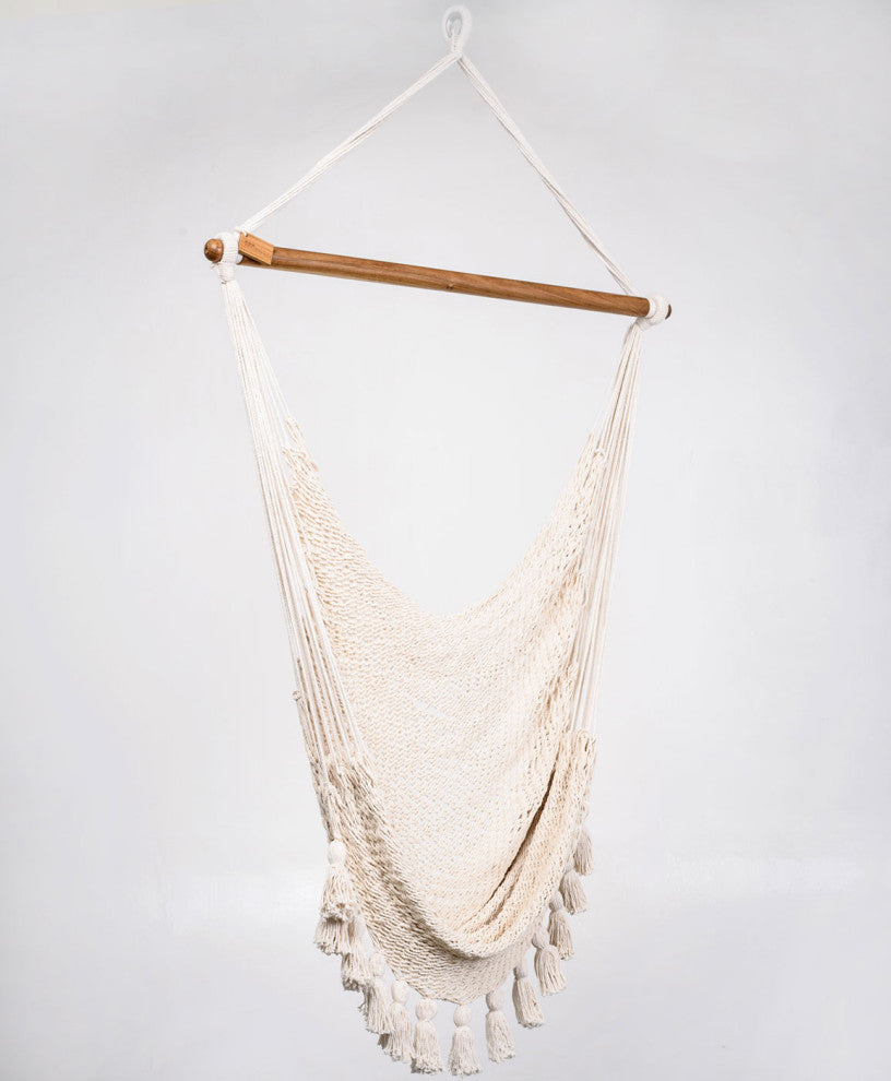 Boho Natural Cotton Hammock Swing With Tassels