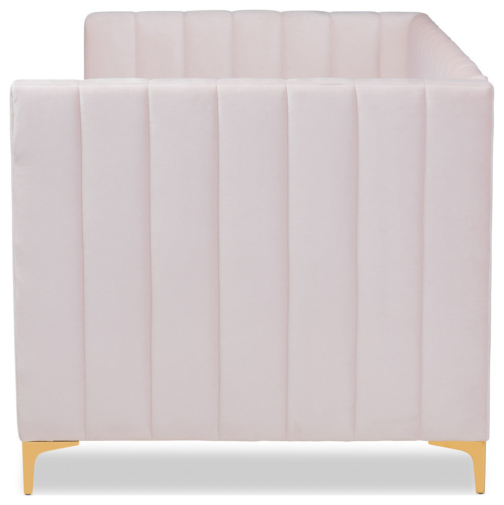 Taryn Modern Luxe Light Pink Velvet Fabric and Gold Twin Daybed