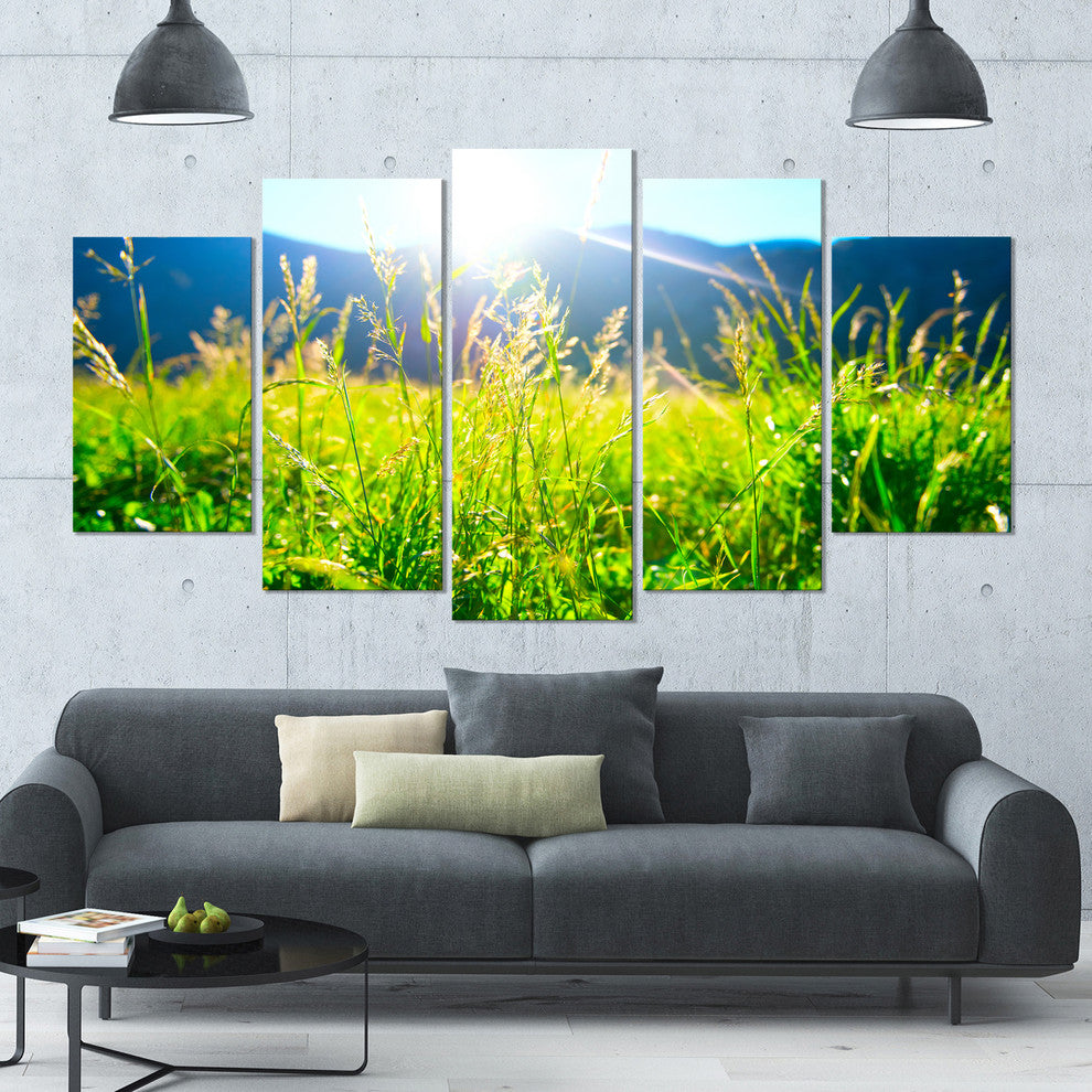 Beautiful Green Nature Wonder, Landscape Canvas Art Print, 60"x32", 5 Panels