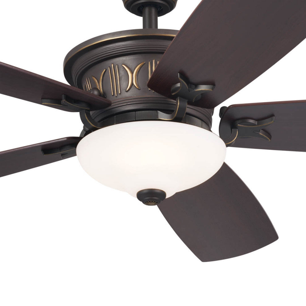 56" Crescent Ceiling Fan, Olde Bronze, Reversible Walnut/Cherry Blades