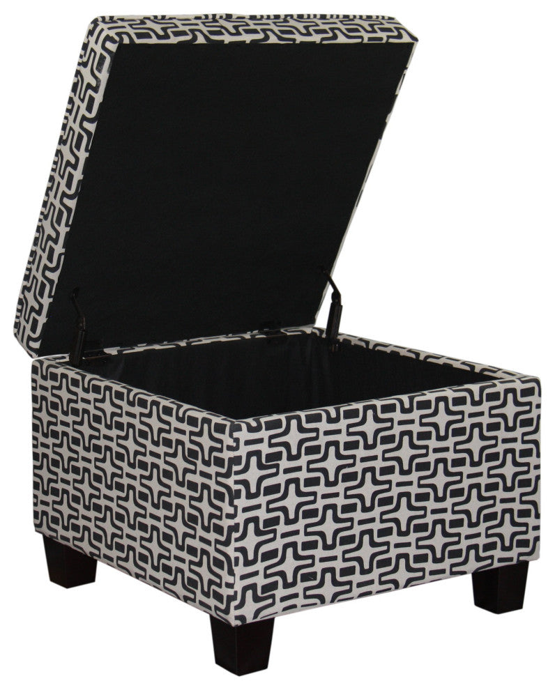 Dark Brown and White Retro Star Print Storage Ottoman