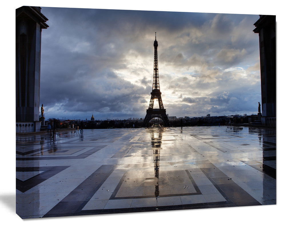 Reflection of Paris Eiffel TowerWith Clouds, Canvas Art Print, 40"x30"